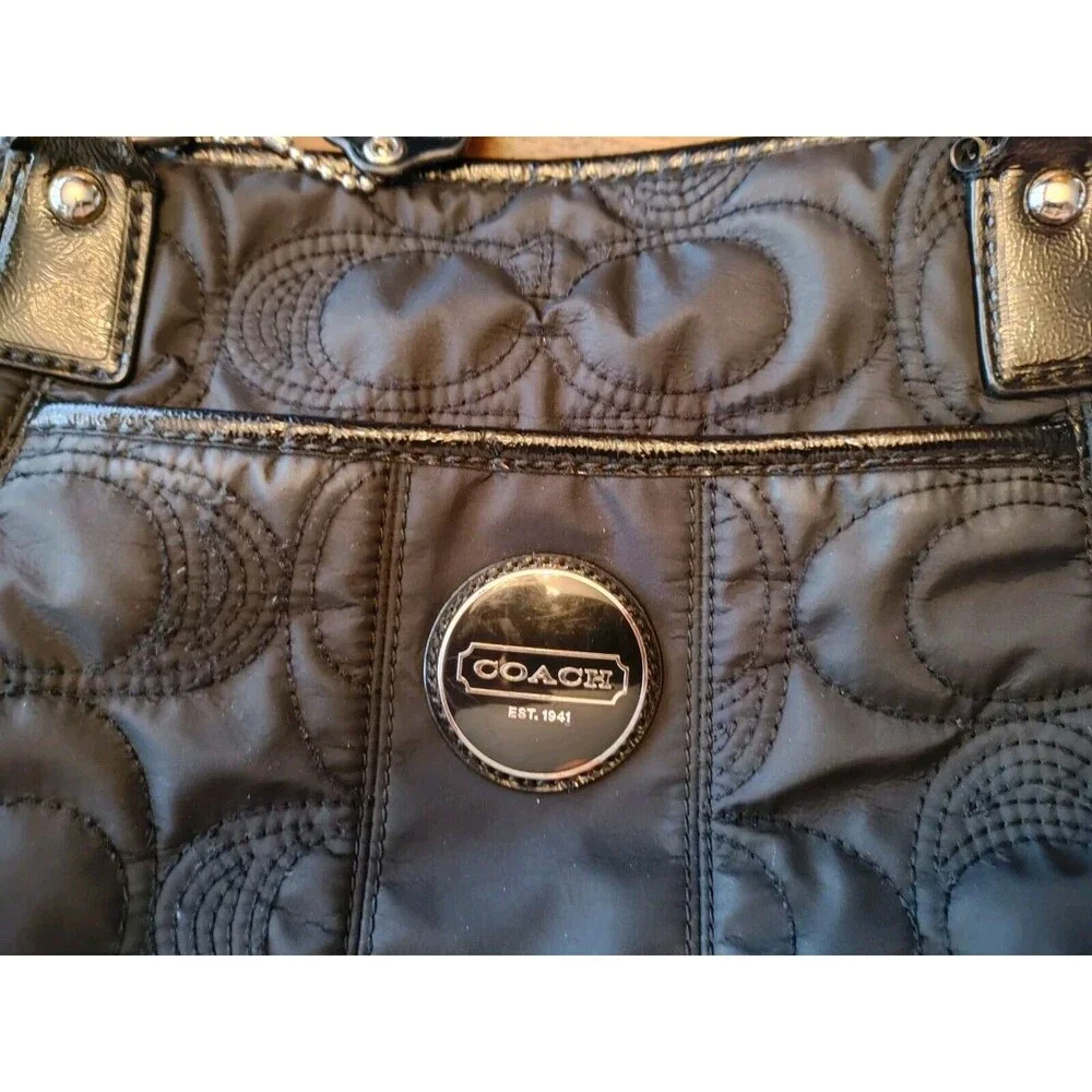 Coach Black Quilted Nylon Signature Shoulder Bag Satchel - Medium - F18432
